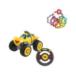 Chicco bundel - Billy BigWheels - Bestuurbare Speelgoedauto - Geel & Rammelaar - Regenboog Speelringen