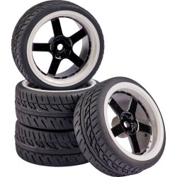 Carson Modellsport 1:10 Straatmodel Complete wielen Wegprofiel 5-spaaks Zwart/wit 4 stuk(s)